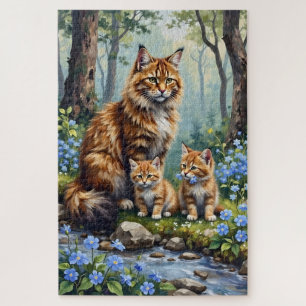 Puzzle Arte Floral de Gato del Bosque Noruego
