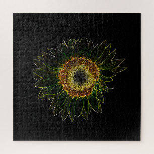 Puzzle Arte floral de girasol neón amarillo minimalista