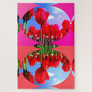 Puzzle Arte floral de tulipanes rojos