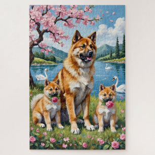 Puzzle Arte floral del prado familiar de Akita