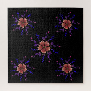 Puzzle Arte floral folklórico caprichoso de cobre y púrpu