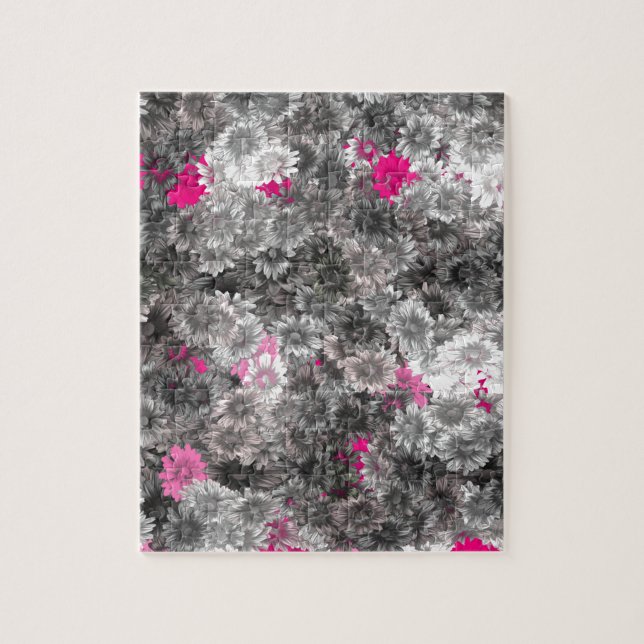 Puzzle Arte floral rosa y gris (Vertical)