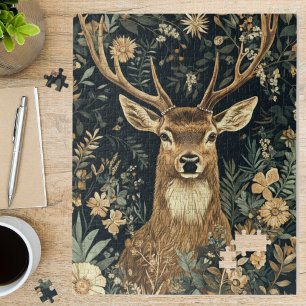 Puzzle Arte floral vintage de William Morris con ciervo