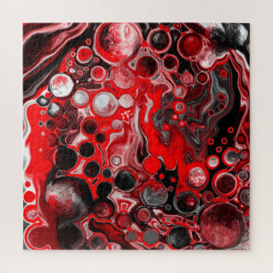 Puzzle Arte fluido de pintura de Pour roja, blanca y negr