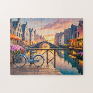Puzzle Arte fluvial tranquilo con foto en bicicleta rompe