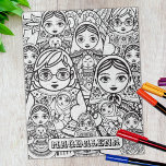Puzzle Arte folclórico eslavo lindo nidificando muñecas C<br><div class="desc">El diseño de arte folclórico eslavo en blanco y negro de las muñecas de nidificación para colorear con un nombre de personalizable para un regalo personalizado único para cualquier ocasión.</div>