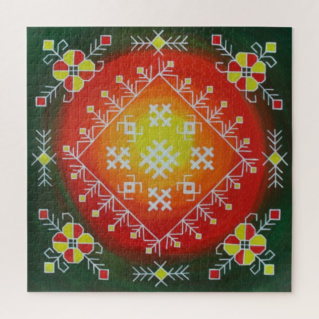 Puzzle Arte folklórico tradicional de Letonia con símbolo (Vertical)