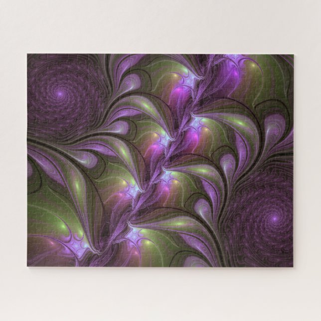 Puzzle Arte fractal abstracto colorido violeta caqui (Horizontal)