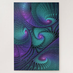 Puzzle Arte fractal abstracto moderno de púrpura y turque