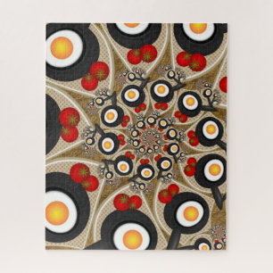 Puzzle Arte fractal divertido de brunch, tomates, huevos