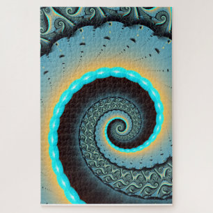 Puzzle Arte fractal en espiral abstracto azul turquesa na