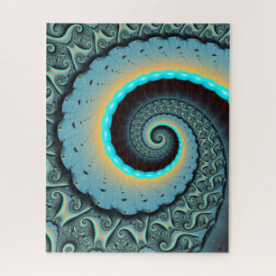 Puzzle Arte fractal en espiral abstracto azul turquesa na
