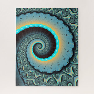 Puzzle Arte fractal en espiral abstracto azul turquesa na
