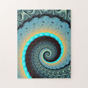 Puzzle Arte fractal en espiral abstracto azul turquesa na