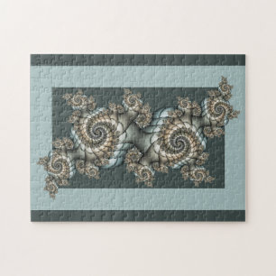 Puzzle Arte fractal en espiral abstracto beige azul claro