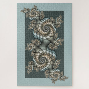 Puzzle Arte fractal en espiral beige y azul claro abstrac
