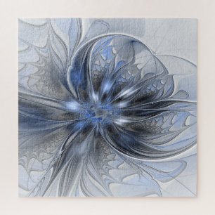 Puzzle Arte fractal floral abstracto de acuarela gris azu