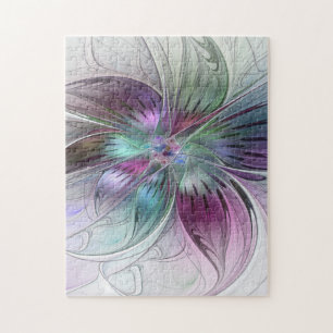 Puzzle Arte fractal floral moderno abstracto colorido