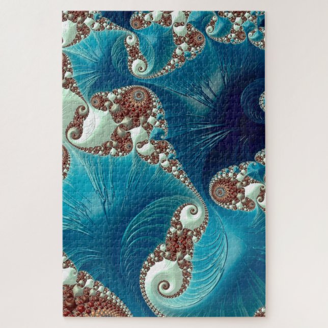 Puzzle Arte fractal Verde azulado Blue Stingrays (Vertical)