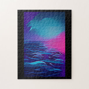 Puzzle Arte gráfico abstracto del horizonte rosa azul índ