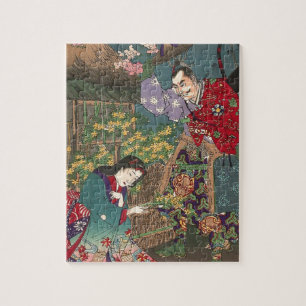 Puzzle Arte hermoso japonés del samurai del geisha