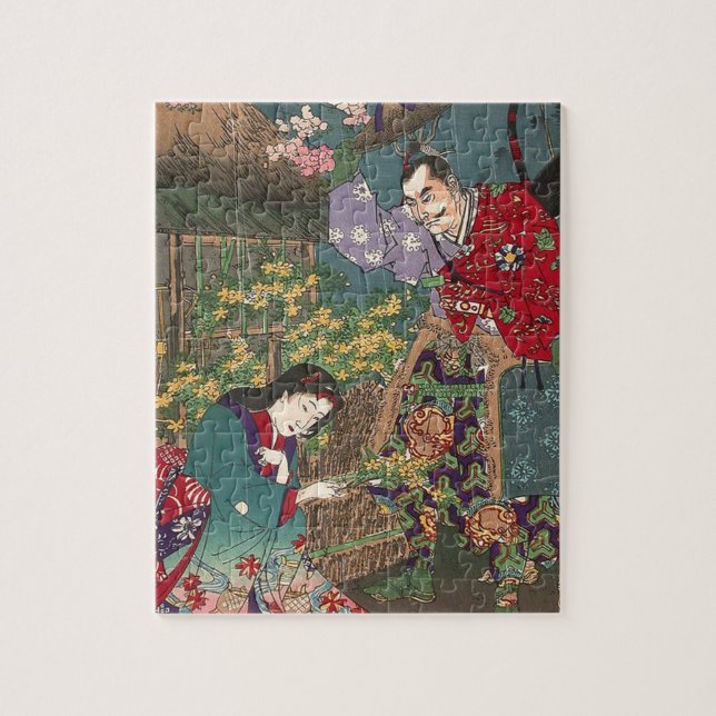 Puzzle Arte hermoso japonés del samurai del geisha (Vertical)