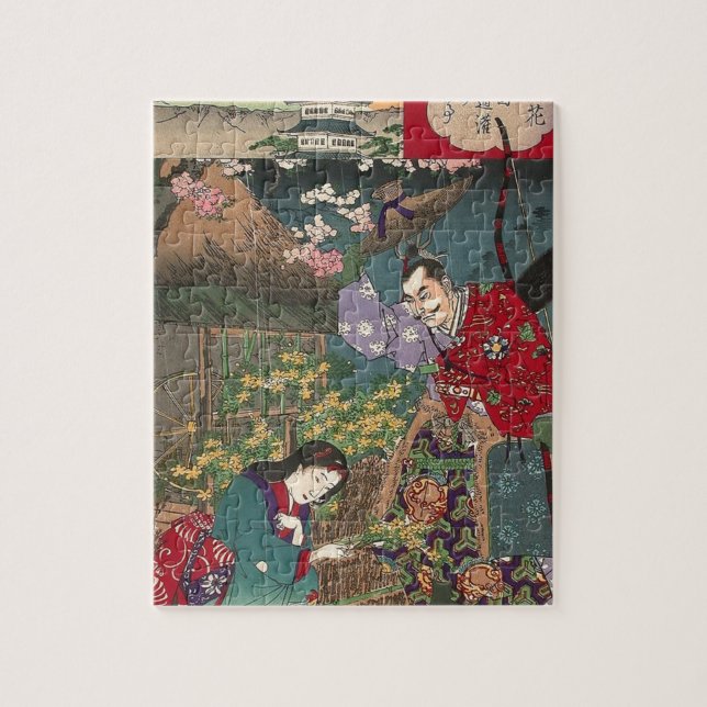 Puzzle Arte hermoso japonés del samurai del geisha (Vertical)