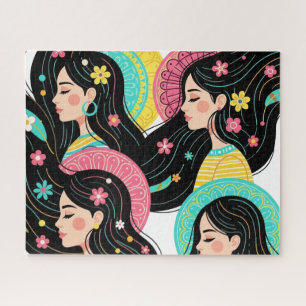 Puzzle Arte impreso de ilustración de mujeres bohemias fl