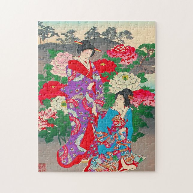 Puzzle Arte japonés - dos mujeres que hablan en rosaleda (Vertical)