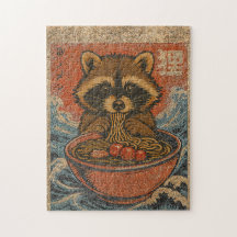Arte japonés vintage de mapache comiendo ramen