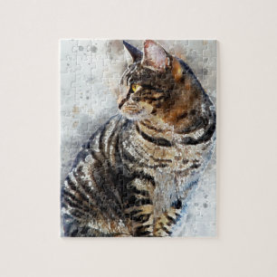Puzzle Arte lindo de la acuarela del gato de Tabby