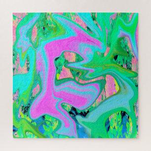 Puzzle Arte líquido rosa retro y azul claro en Hortensia