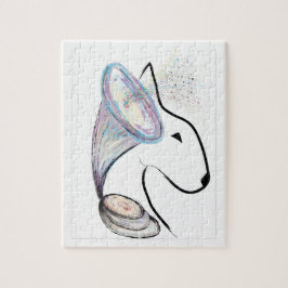 Puzzle Arte mascota surrealista de música bull terrier de