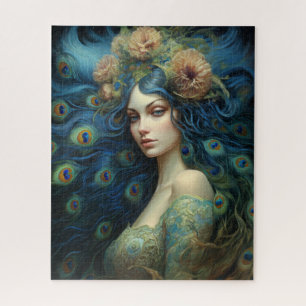 Puzzle Arte moderno con plumas de mujer y pavo real