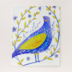 Puzzle Arte moderno de pájaros azules y amarillos en acua