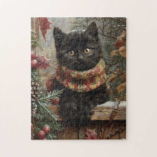 Puzzle Arte navideño con sabor negro de gato (Vertical)