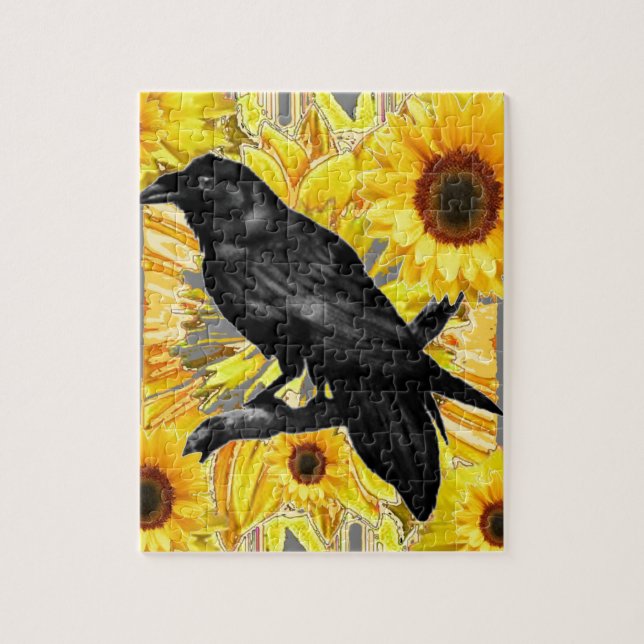 Puzzle arte negro floral amarillo del cuervo y de los (Vertical)