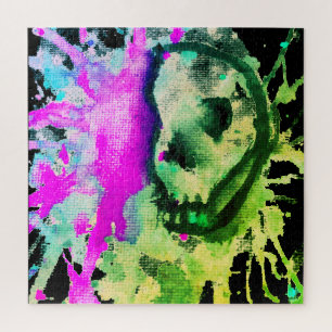 Puzzle Arte Neon de Halloween Acuarela de Cráneo Gótico