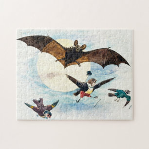 Puzzle Arte Nouveau Vintage Murciélago y pájaros vestidos