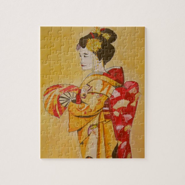 Puzzle Arte original de la acuarela del kimono del oro (Vertical)