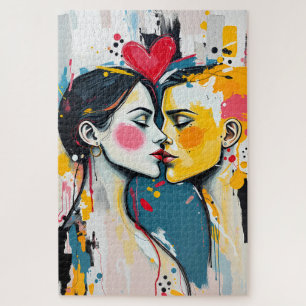 Puzzle Arte Pop Abstracto Colorido Amantes Besándose