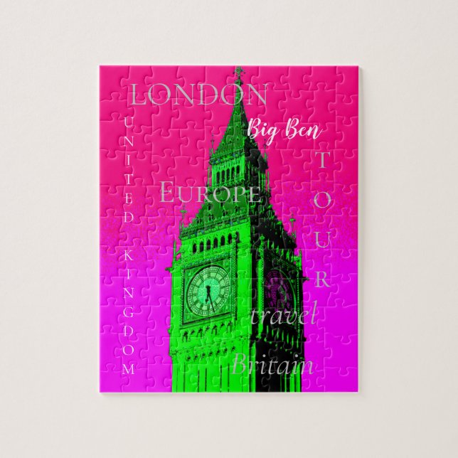 Puzzle Arte pop Big Ben Londres Viaje verde rosa (Vertical)