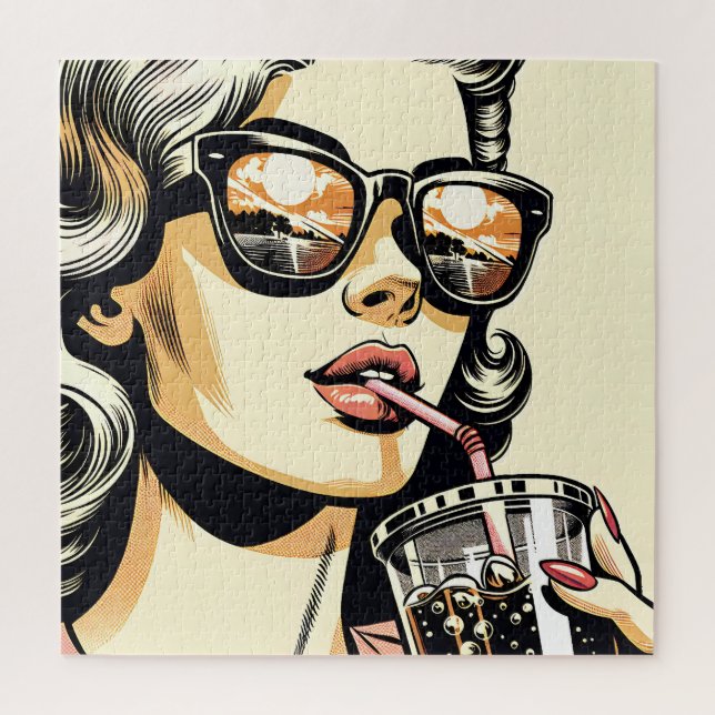Puzzle Arte Pop Comic Mujer Bonita Bebiendo Refresco (Vertical)