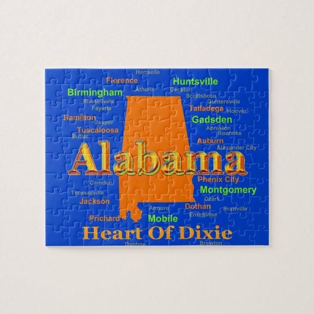 Puzzle Arte pop de la silueta del mapa de Alabama (Horizontal)