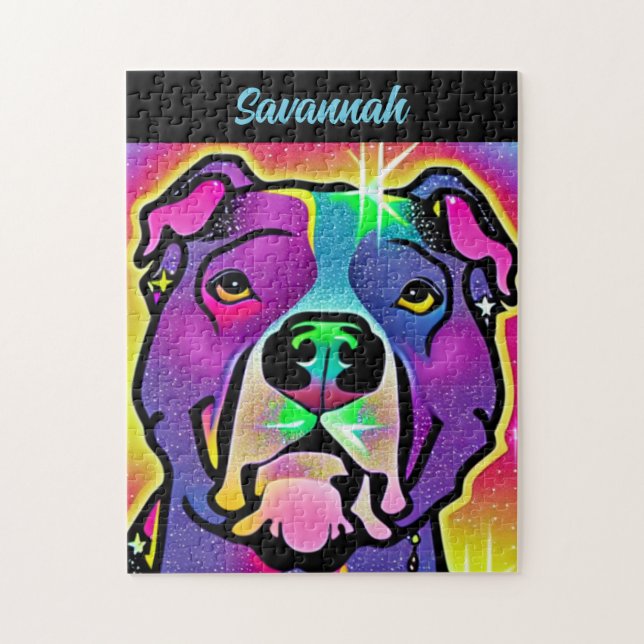 Puzzle Arte pop de perro de Pitbull personalizado (Vertical)