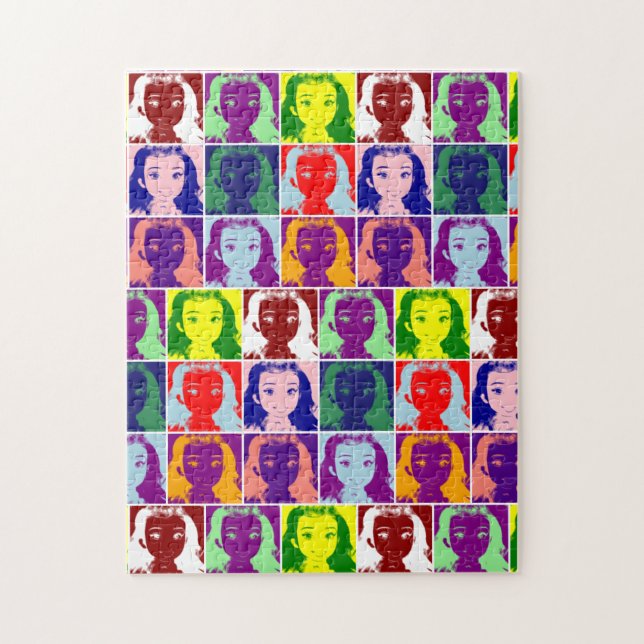 Puzzle arte pop de tinta negra chica de pelo pardo (Vertical)