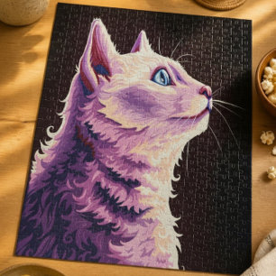 Puzzle Arte Pop Vibrante de Gato Blanco Psicodélico