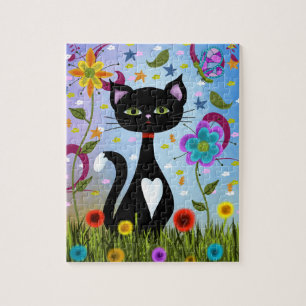 Puzzle Arte popular abstracto: encantador gatito blanco y