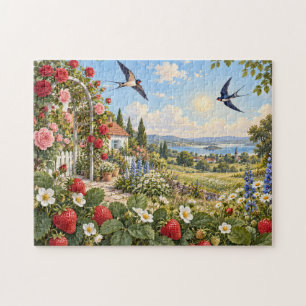 Puzzle Arte popular jardín de verano fresas paisaje