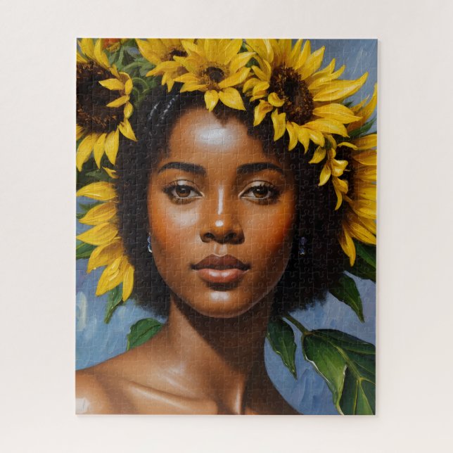 Puzzle Arte retrato de mujer negra girasol (Vertical)